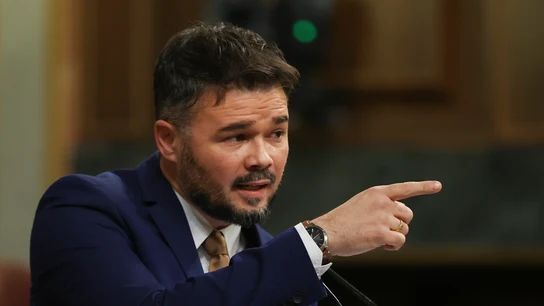 Gabriel Rufián, durante su intervención en el debate de la moción de censura Gabriel Rufián, durante su intervención en el debate de la moción de censura