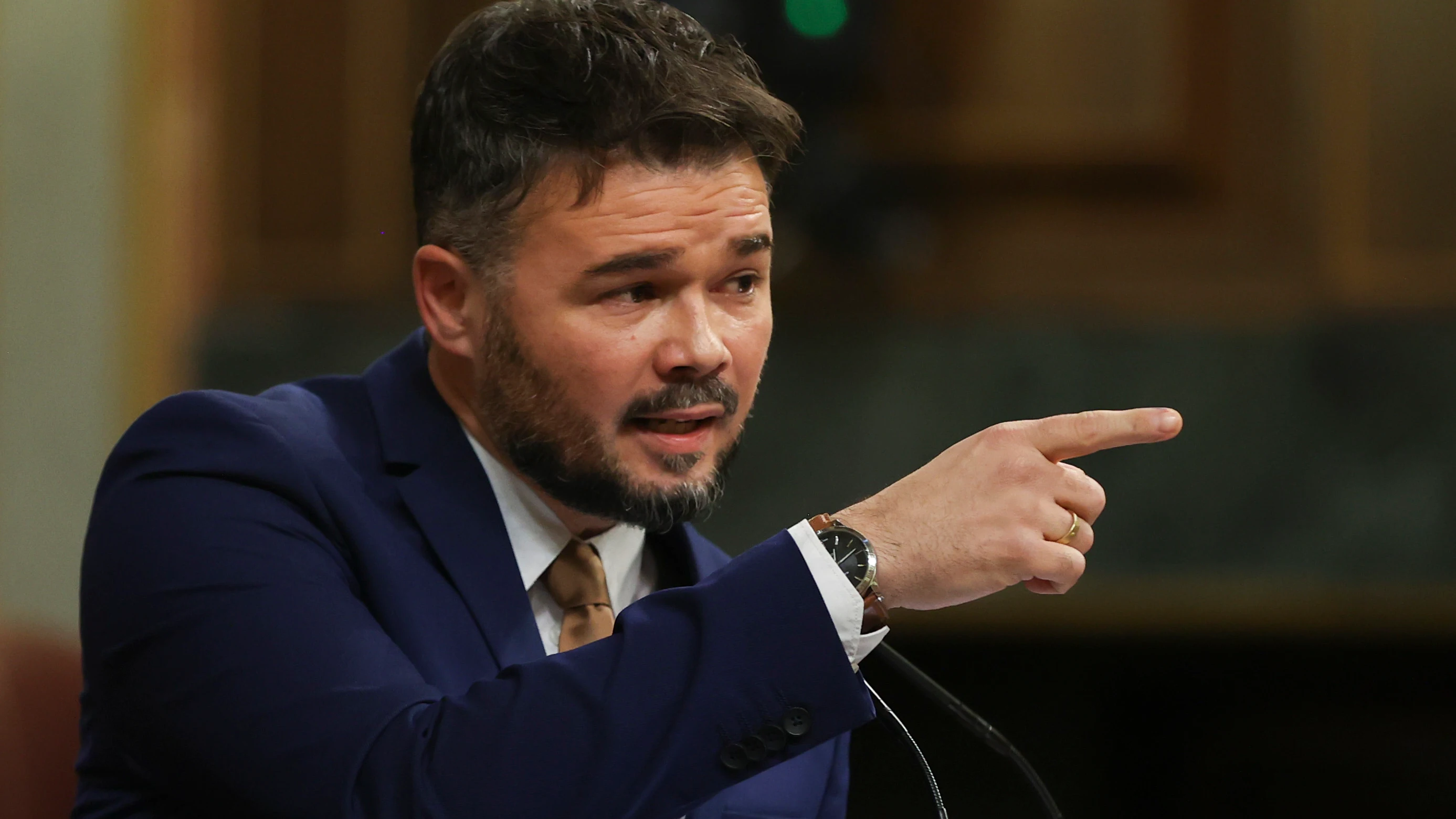 Gabriel Rufián, durante su intervención en el debate de la moción de censura