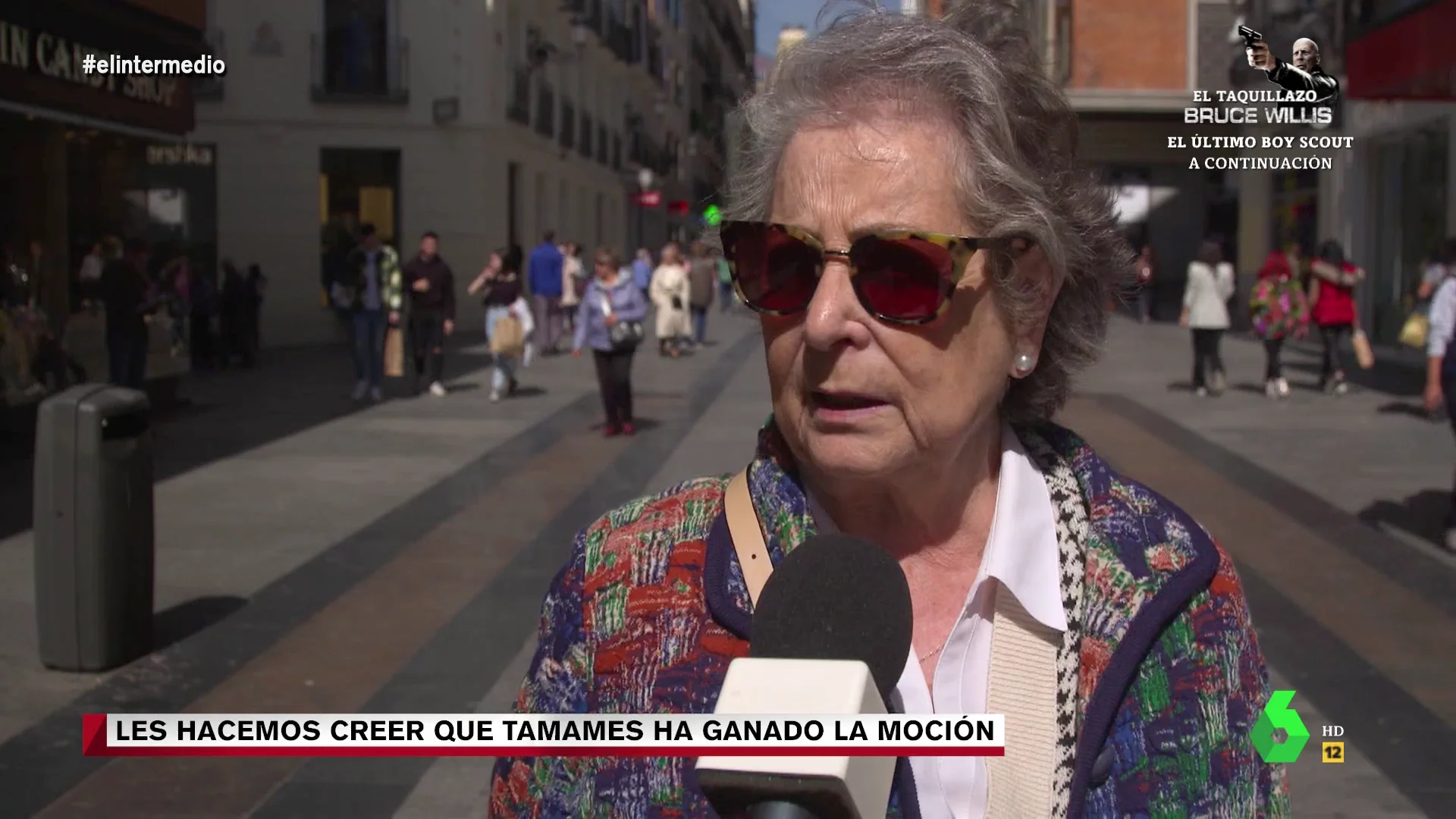 El enfado de una mujer cuando El Intermedio le hace creer que Tamames ha ganado la moción