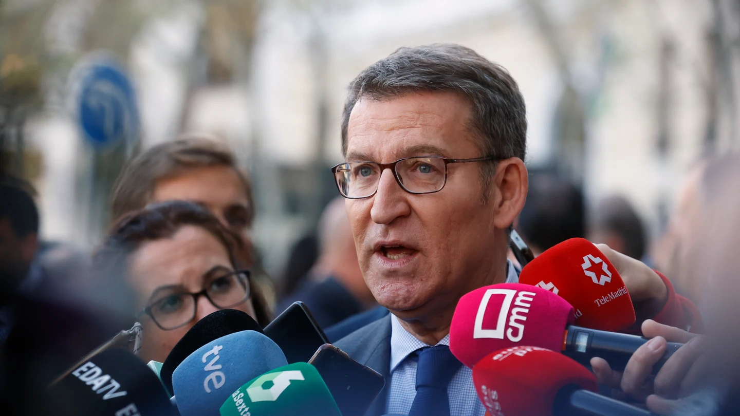 El líder del PP, Alberto Núñez Feijóo, atiende a los medios El líder del PP, Alberto Núñez Feijóo, atiende a los medios