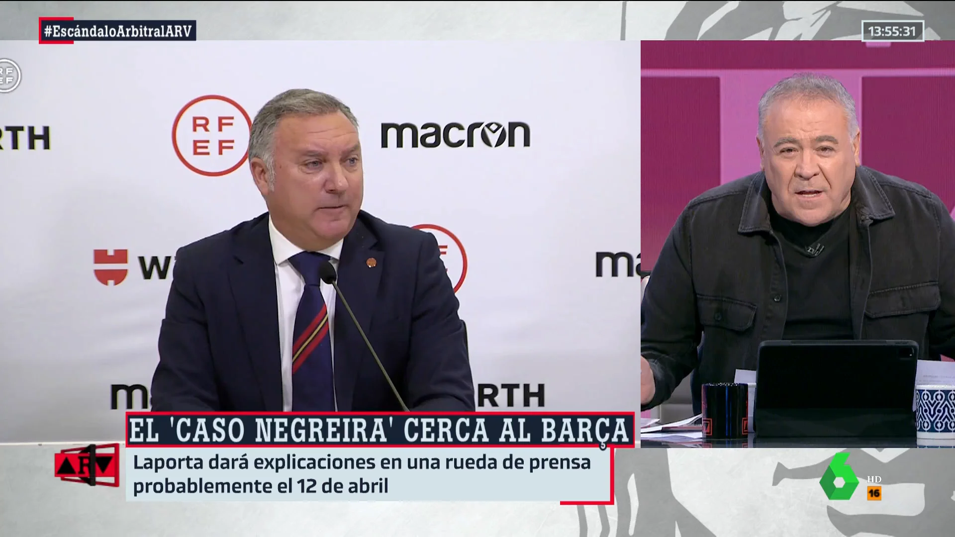 La crítica de Ferreras a Sánchez Arminio por sus palabras del 'caso Negreira': "Vaya cara dura"