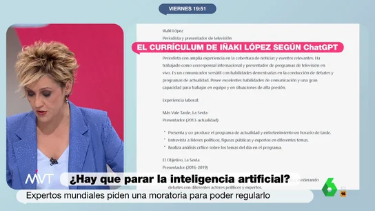 La reacción de Cristina Pardo al descubrir en su nuevo CV los trabajos que le ha asignado el ChatGPT La reacción de Cristina Pardo al descubrir en su nuevo CV los trabajos que le ha asignado el ChatGPT