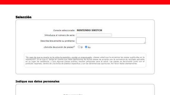 La página web de Nintendo en la que podemos solicitar la reparación de nuestros Joy-Con La página web de Nintendo en la que podemos solicitar la reparación de nuestros Joy-Con