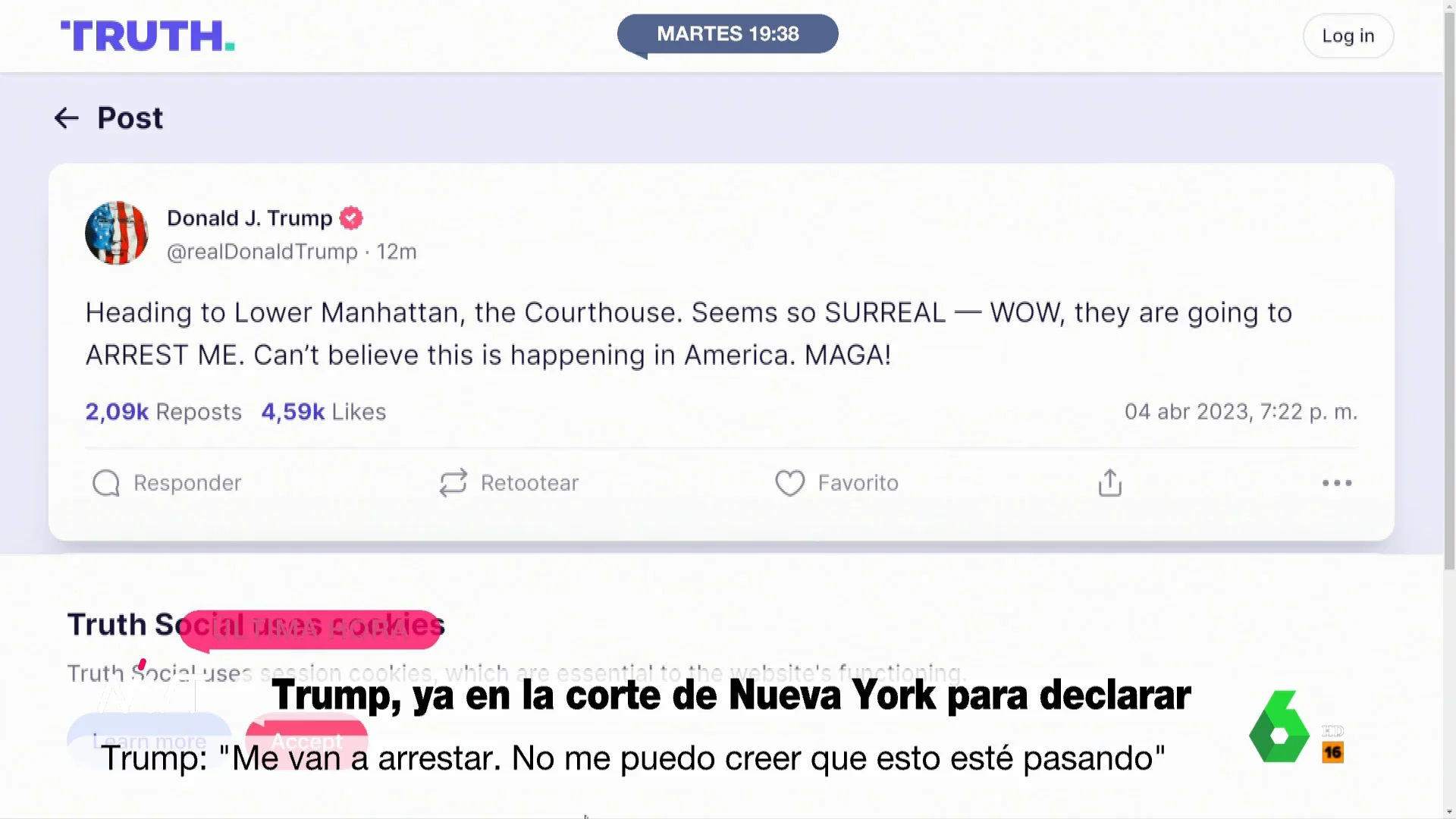 Mensaje de Trump en su red social