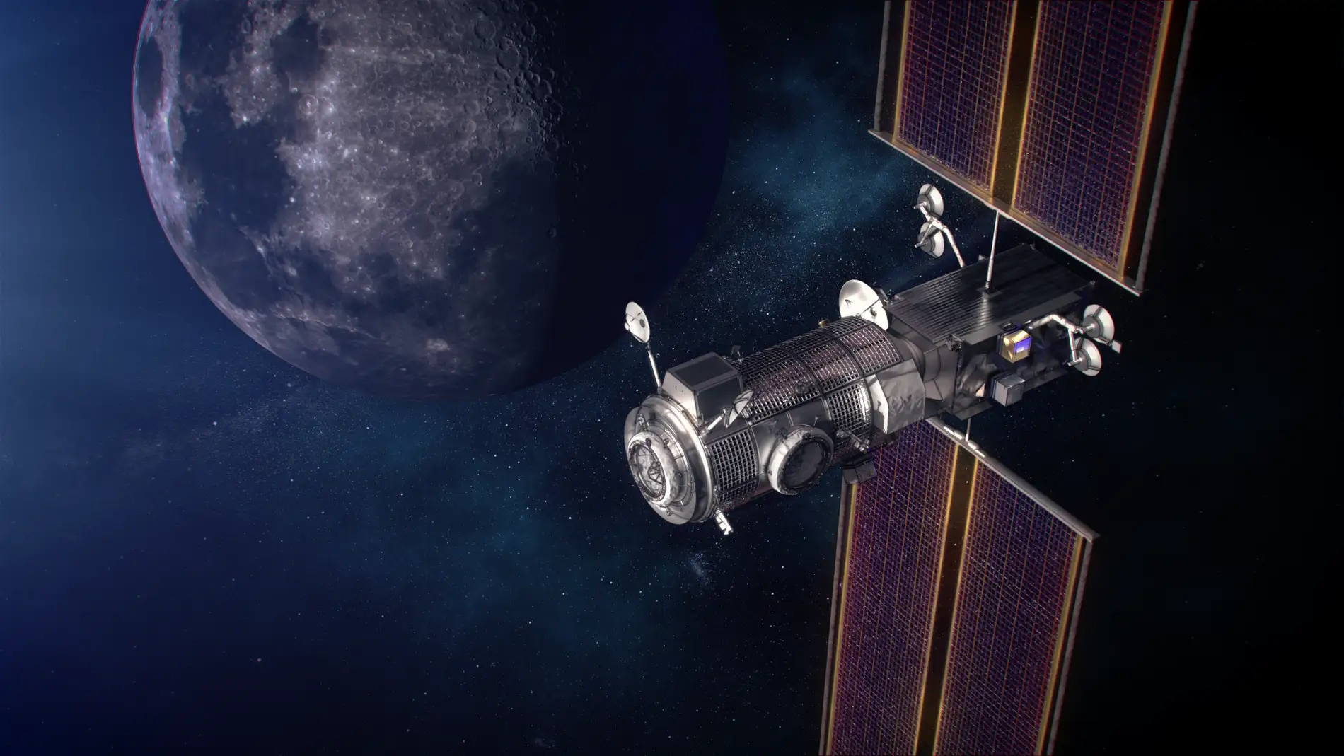 Ilustración de cómo sería Gateway, la estación espacial que orbitará la Luna