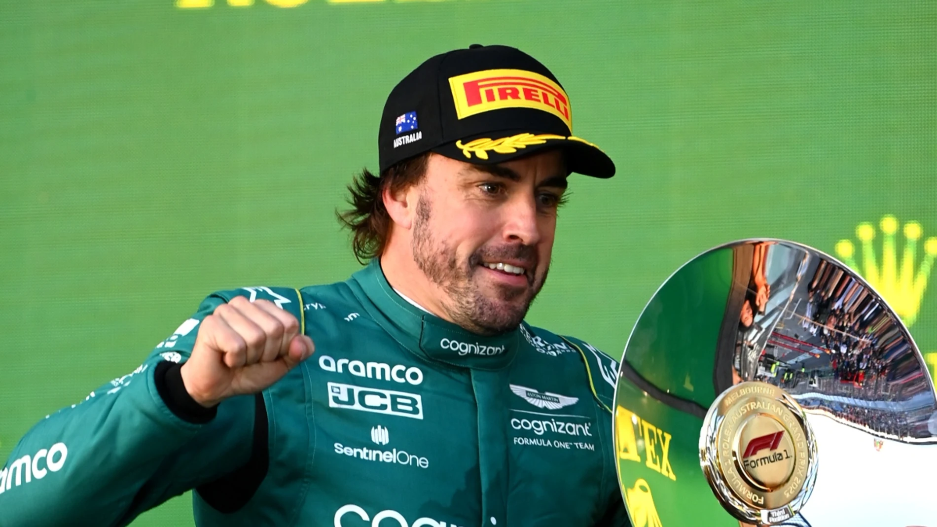 Fernando Alonso, en el podio de Australia