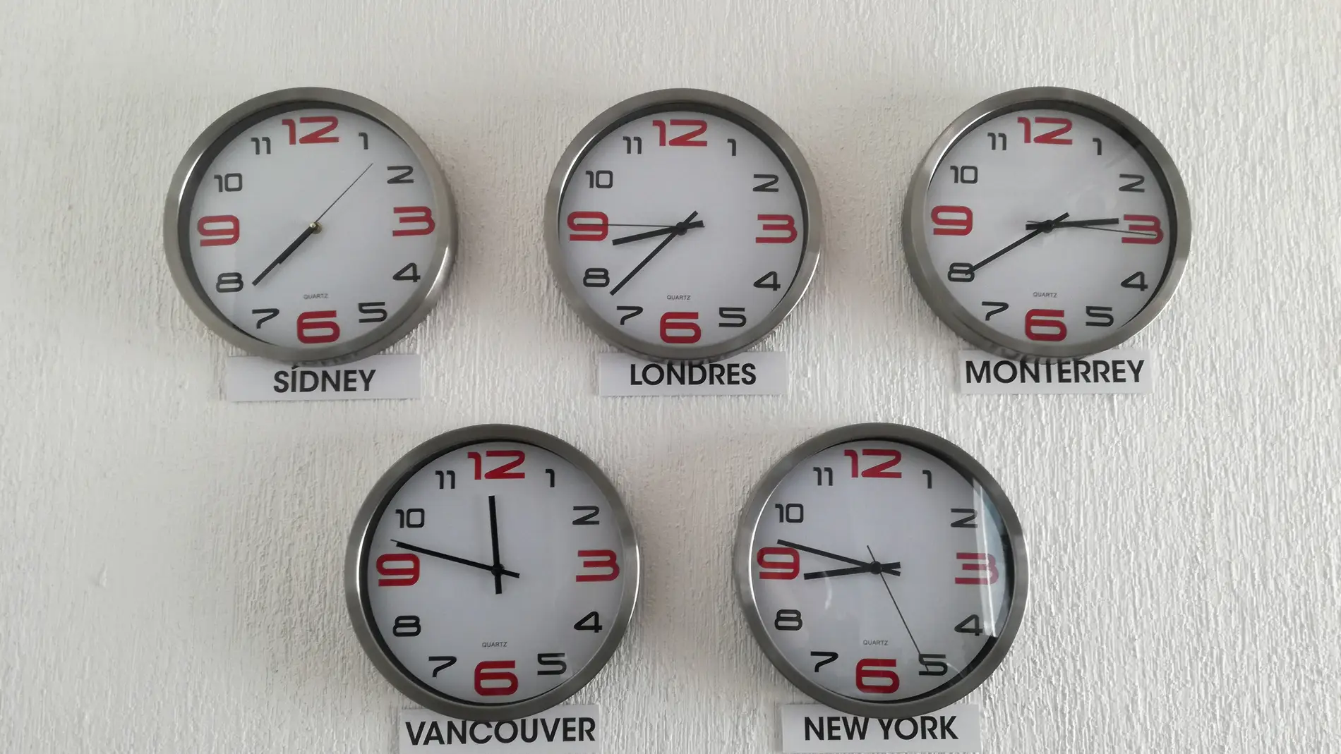 Relojes con distintos husos horarios