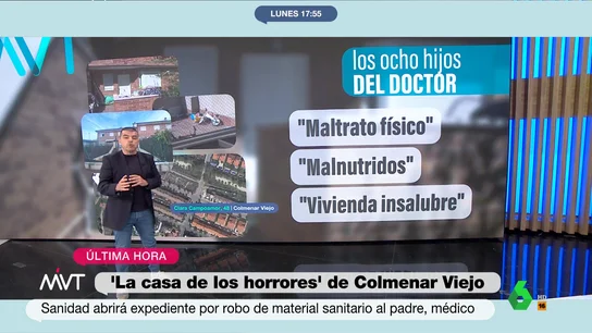 Los entresijos de la casa de los horrores de Colmenar Viejo: Maltrato, malnutrición y vivienda insalubre "Había una habitación que estaba impoluta, el despacho del padre", explica Manu Marlasca, que analiza los detalles del caso de la casa de Colmenar Viejo, así como los cargos a los que se enfrentan los padres por el maltrato a sus ocho hijos.