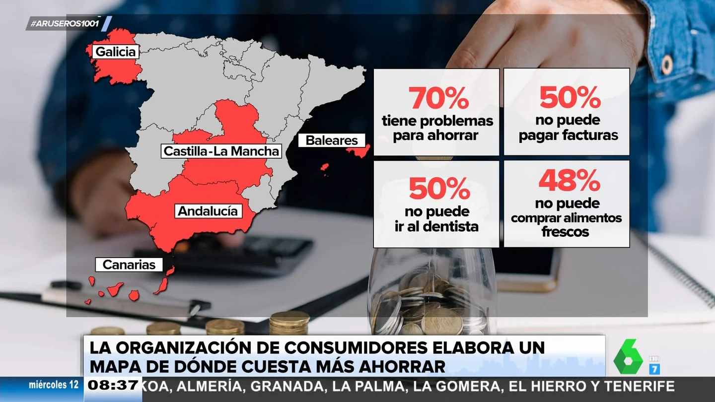 El mapa de España que explica en qué comunidades autónomas cuestas más ahorrar El mapa de España que explica en qué comunidades autónomas cuestas más ahorrar