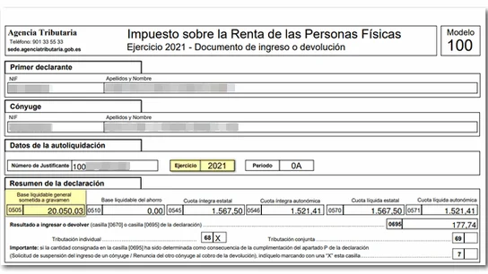 Casilla 505 de un ejemplo de declaración de la renta Casilla 505 de un ejemplo de declaración de la renta