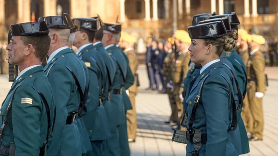 Destacamento de las fuerzas armadas en la parada militar en la Plaza de España por la Pascua Militar a 06 de enero del 2023 en Sevilla. Destacamento de las fuerzas armadas en la parada militar en la Plaza de España por la Pascua Militar a 06 de enero del 2023 en Sevilla.