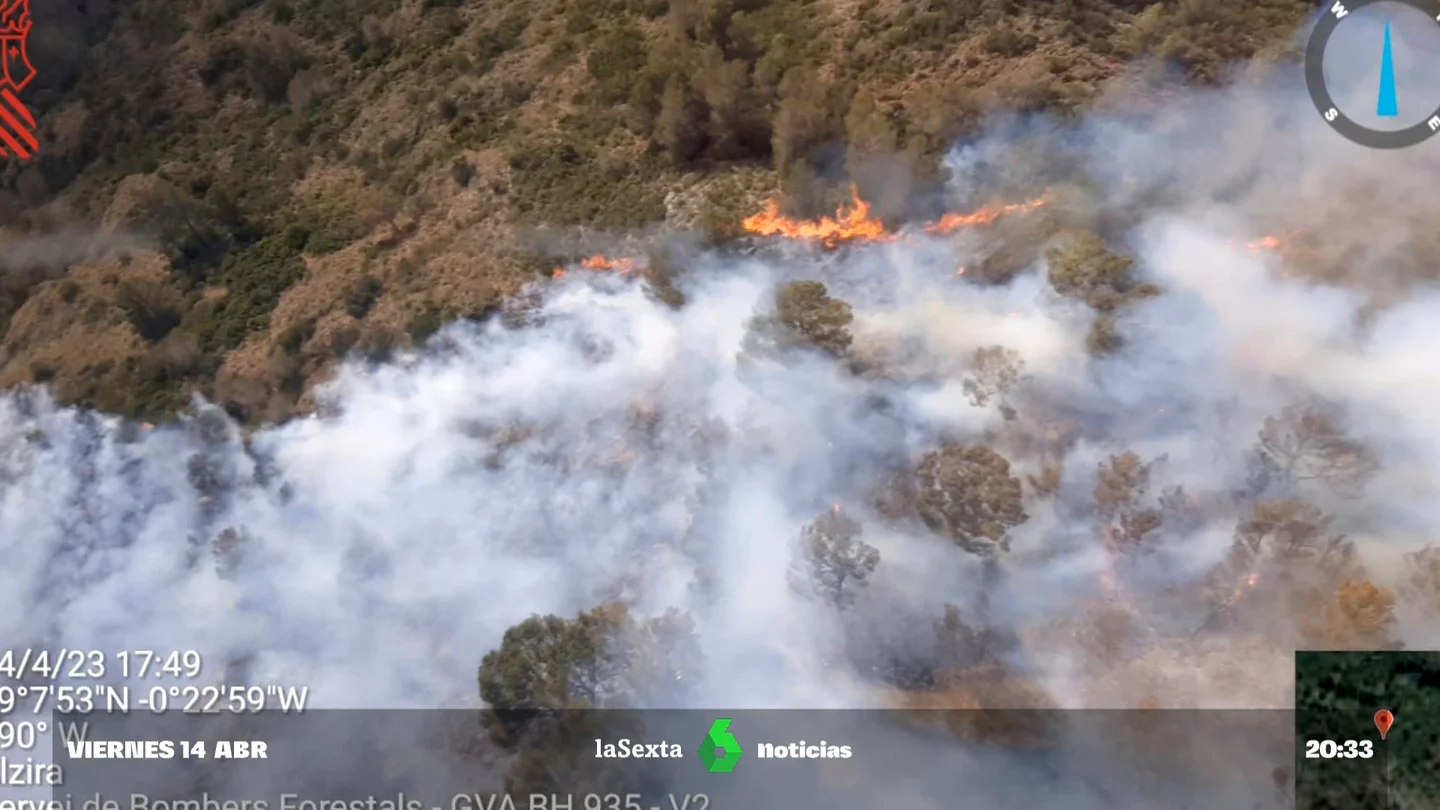 Un incendio forestal en Alzira (Valencia) amenaza el Paraje Natural de La Murta y La Casella Un incendio forestal en Alzira (Valencia) amenaza el Paraje Natural de La Murta y La Casella