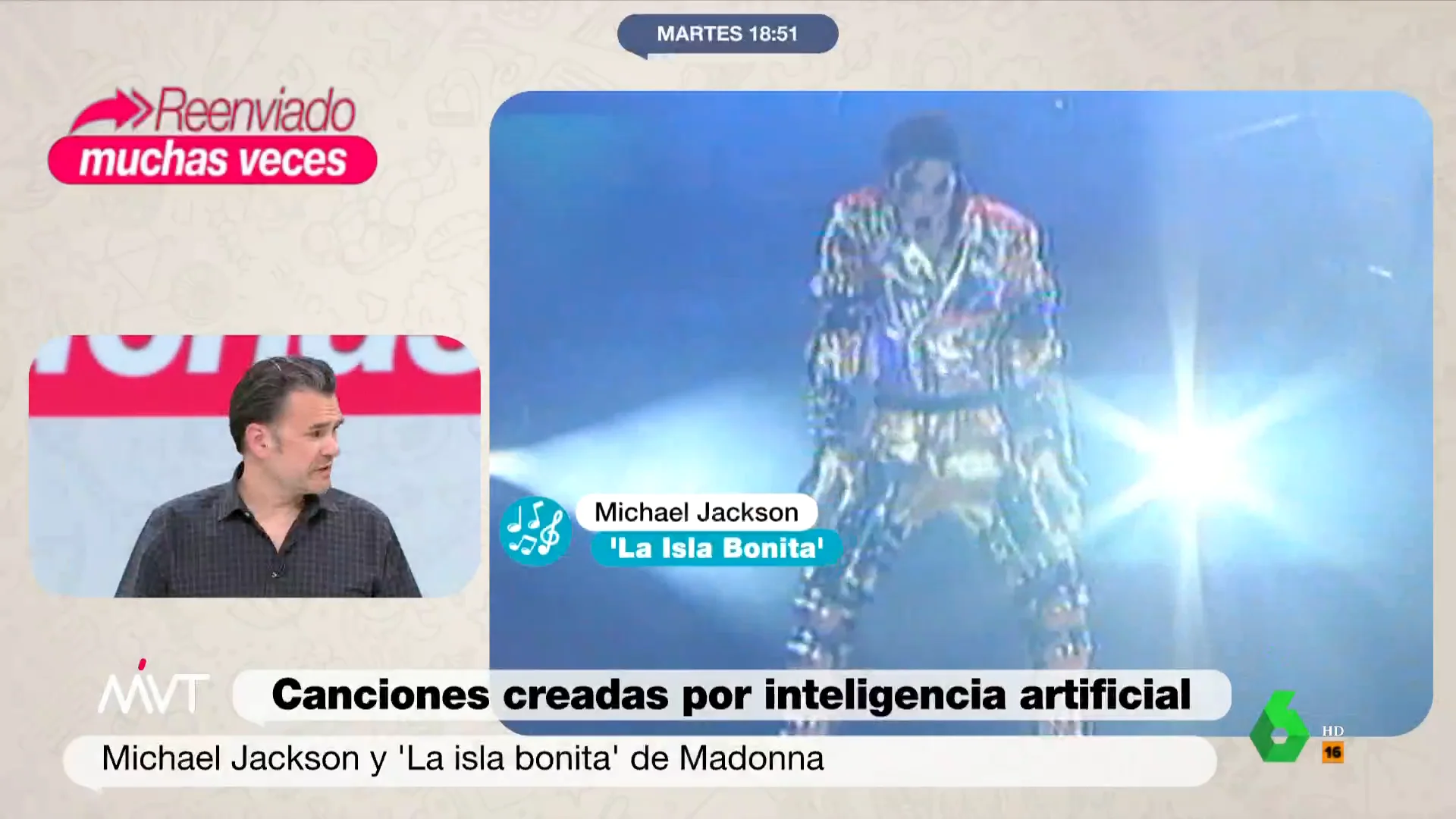 Más Vale Tarde analiza la última polémica de la inteligencia artificial, que ha cogido la voz de artistas como Michael Jackson o Kanye West para crear las surrealistas versiones de la 'La isla bonita' o 'Limón y sal' que se pueden ver en este vídeo.