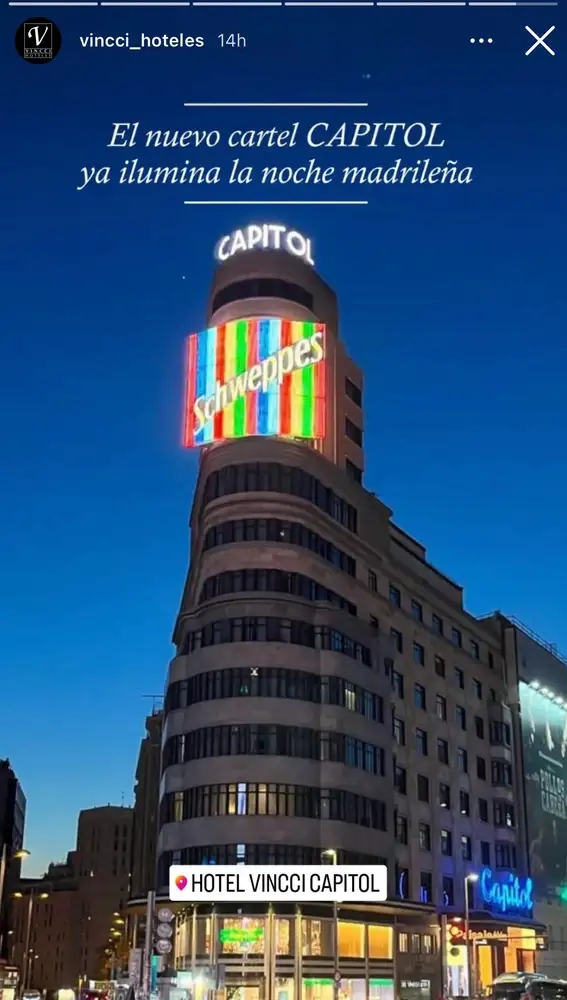 Nuevo letrero de Capitol en la Gran Vía de Madrid