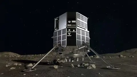 Representación del módulo de aterrizaje Hakuto-R de ispace en la superficie de la luna