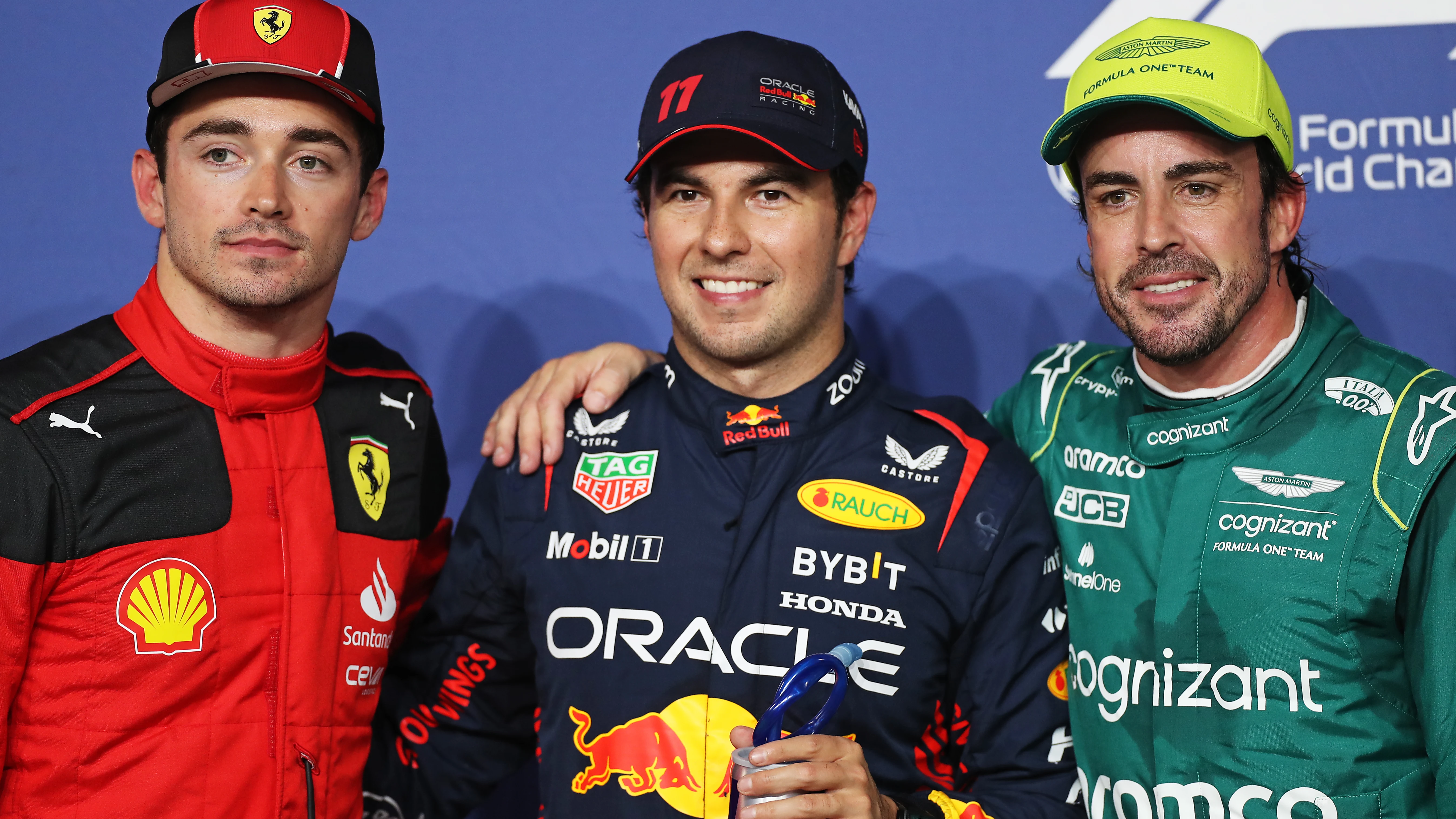 Charles Leclerc, 'Checo' Pérez y Fernando Alonso 