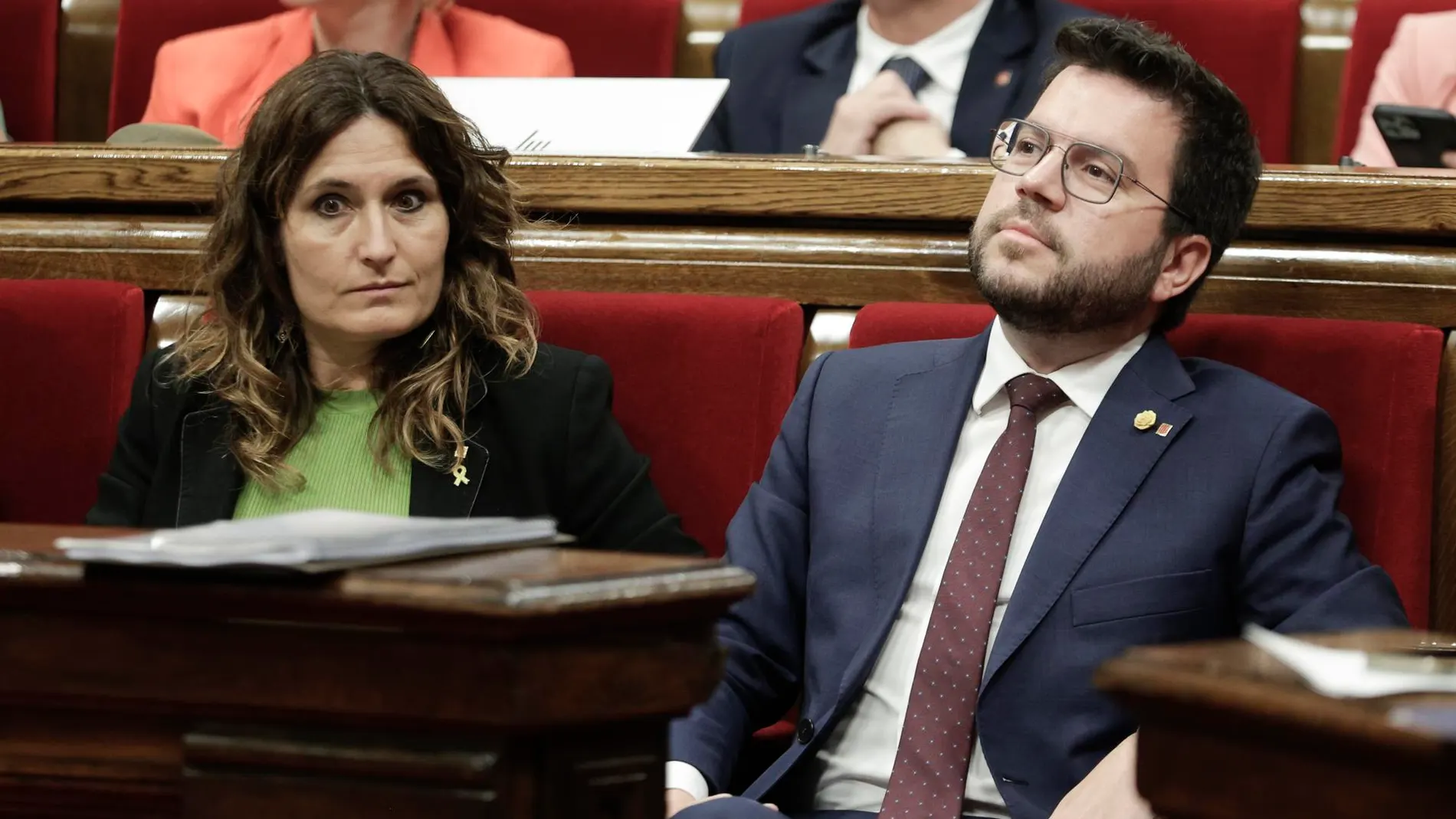 El presidente de la Generalitat, Pere Aragonès, acompañado de la consellera de presidencia, Laura Vilagrà