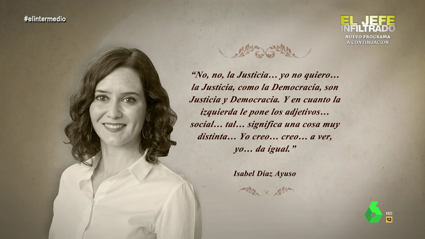 Dani Mateo analiza la respuesta de Ayuso sobre la justicia social Dani Mateo analiza, punto por punto, la sorprendente reacción de Isabel Díaz Ayuso cuando le recuerdan que, en 2021, defendía la justicia social. "La gente tampoco entendió la 'Crítica de la razón pura' de Kant a la primera", ironiza en este vídeo.