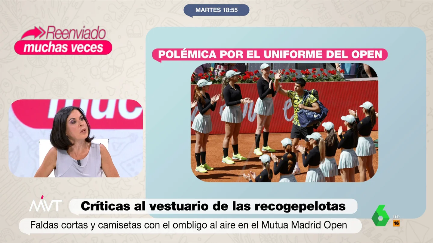 Tenso debate en MVT sobre los uniformes del Mutua Madrid Open La nueva polémica del Mutua Madrid Open sobre la diferencia entre el uniforme de las recogepelotas femeninas, con minifalda y top corto, y el de los masculinos, con bermudas y camiseta, desata un encendido debate en Más Vale Tarde.