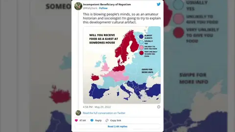El mapa de Europa de 'en qué país te invitarían a comer a casa' que se ha hecho viral por lo tacaños que son en Holanda El mapa de Europa de 'en qué país te invitarían a comer a casa' que se ha hecho viral por lo tacaños que son en Holanda