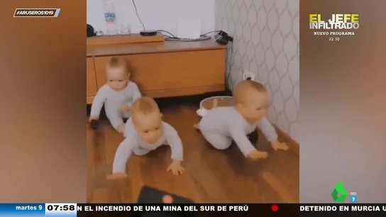 El divertido susto que se llevan estos bebés trillizos cuando la aspiradora se pone en marcha El divertido susto que se llevan estos bebés trillizos cuando la aspiradora se pone en marcha