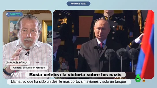 El exmilitar Rafael Dávila analiza el discurso de Putin en el Día de la Victoria Rafael Dávila, general de División retirado, analiza en Más Vale Tarde lo que ha dado de sí el desfile de Rusia por el Día de la Victoria contra los nazis. Sobre los movimientos en el frente, no descarta sorpresas en mayo o junio "por un lado y el otro".