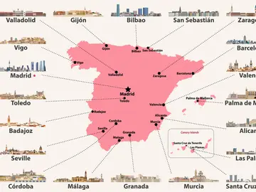 Mapa con las ciudades de España