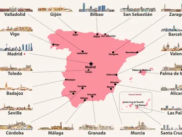 Mapa con las ciudades de España Mapa con las ciudades de España