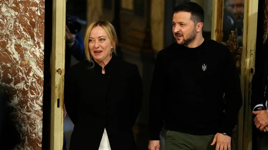 El presidente ucraniano, Volodomir Zelenski, y la primera ministra italiana, Giogia Meloni. El presidente ucraniano, Volodomir Zelenski, y la primera ministra italiana, Giogia Meloni.