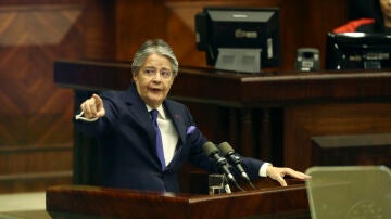 El presidente de Ecuador, Guillermo Lasso, interviene durante un juicio político de censura en su contra