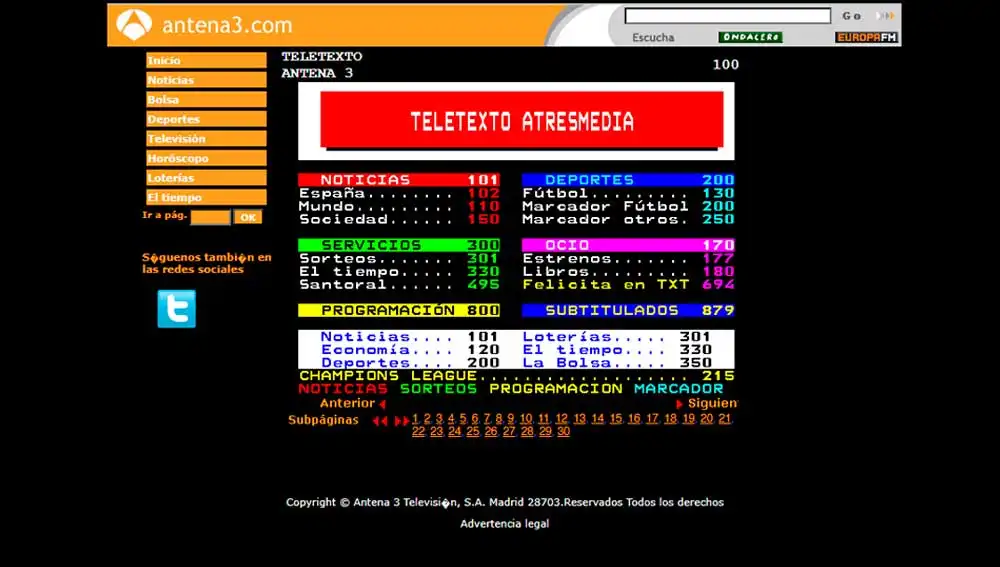 Así es el teletexto de Antena 3 Así es el teletexto de Antena 3