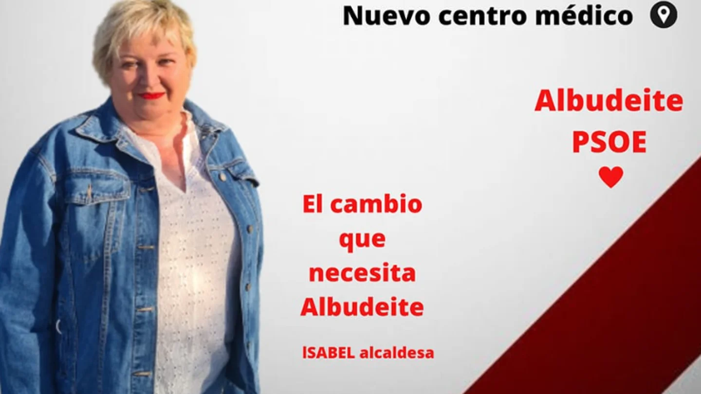 Imagen promocional del PSOE en la que aparece Isabel Peñalver. Imagen promocional del PSOE en la que aparece Isabel Peñalver.