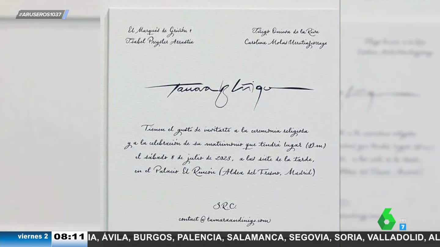El detalle de la invitación de boda de Tamara Falcó 'E' Íñigo Onieva que no acaba de cuadrarle a Alfonso Arús El detalle de la invitación de boda de Tamara Falcó 'E' Íñigo Onieva que no acaba de cuadrarle a Alfonso Arús