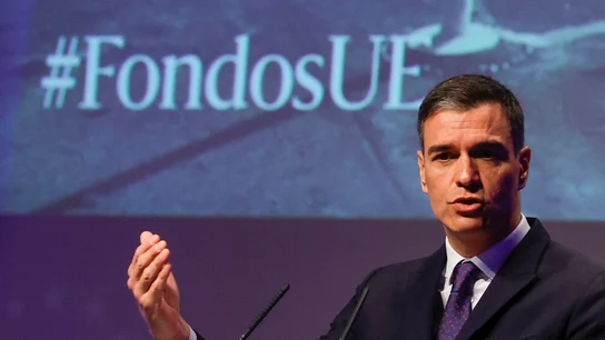 Pedro Sánchez, durante una comparecencia Pedro Sánchez propone la celebración de un cara a cara semanal con Feijóo hasta el 23J/ EFE/ J.J.Guillen