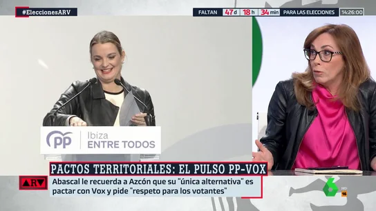 Angélica Rubio, sobre los posibles pactos territoriales: "El PP le está pidiendo a Vox que se haga el harakiri" Angélica Rubio, sobre los posibles pactos territoriales: "El PP le está pidiendo a Vox que se haga el harakiri"
