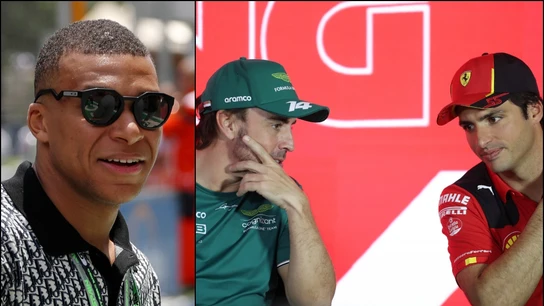 Fernando Alonso, Carlos Sainz y Kylian Mbappé Fernando Alonso, Carlos Sainz y Kylian Mbappé