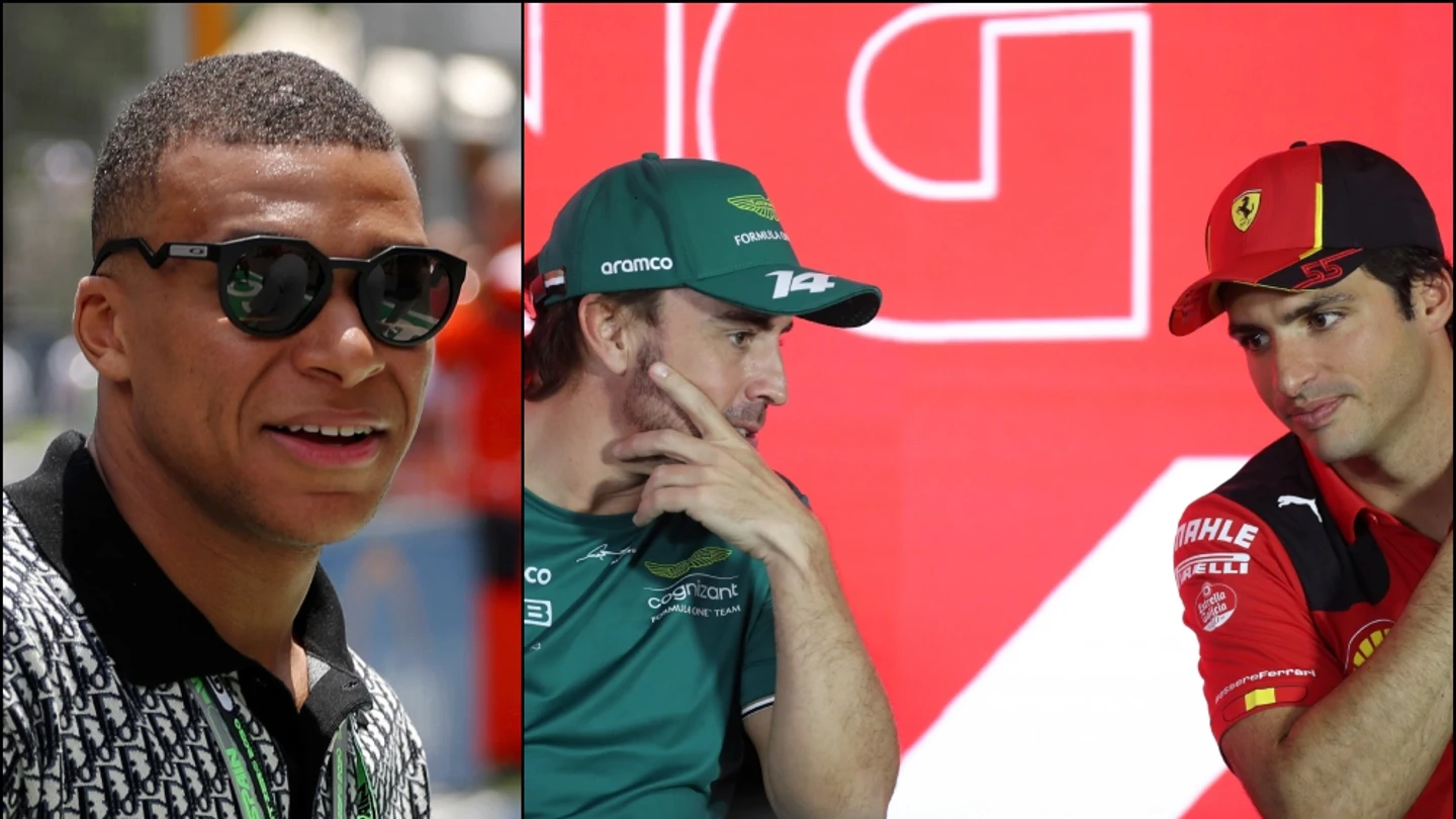 Fernando Alonso, Carlos Sainz y Kylian Mbappé Fernando Alonso, Carlos Sainz y Kylian Mbappé