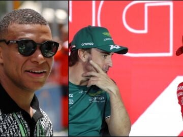 Fernando Alonso, Carlos Sainz y Kylian Mbappé