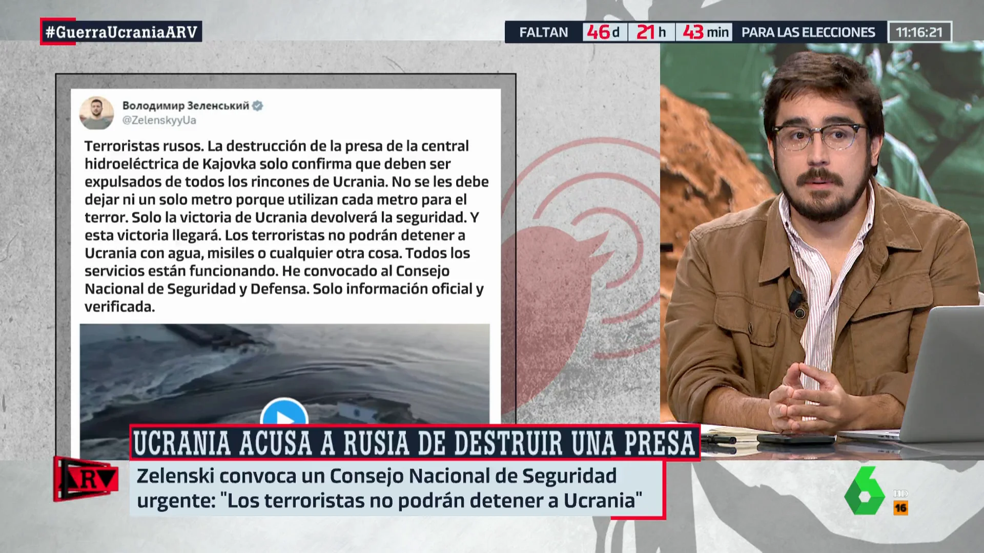 El análisis de Eduardo Saldaña tras la ruptura de una presa en Ucrania: "Estamos en una situación crítica"