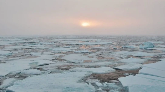 Amanecer en el horizonte de hielo en el Océano Ártico occidental Amanecer en el horizonte de hielo en el Océano Ártico occidental
