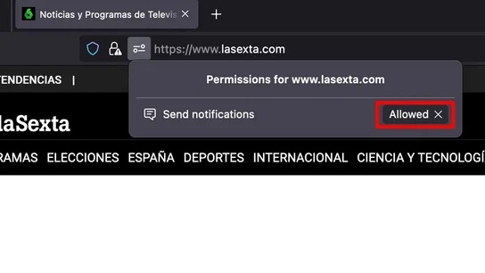 Suscribirse o eliminar notificaciones de La Sexta en Firefox Suscribirse o eliminar notificaciones de La Sexta en Firefox
