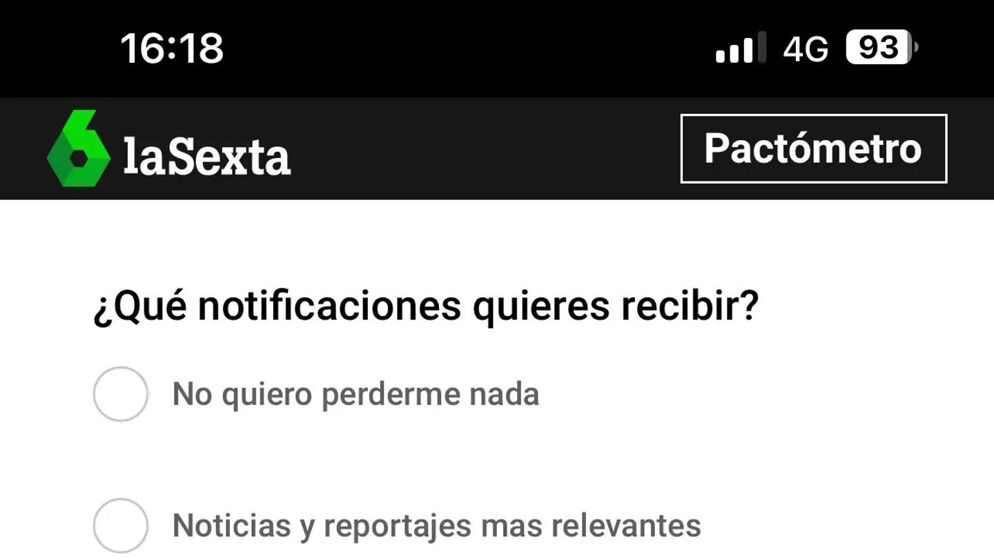 Captura de pantalla para la suscripción a notificaciones en La Sexta Captura de pantalla para la suscripción a notificaciones en La Sexta