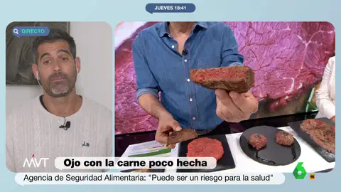 Pablo Ojeda explica los peligros de comer carne cruda o poco hecha y afirma que, en el caso de la carne roja, cuando la comemos "tu intestino sufre un poco más". Sin embargo, asegura en este vídeo que "es muy rica en hierro y vitamina B12".