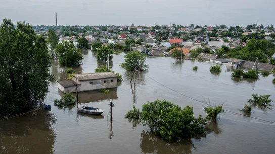 Una vista general muestra un área inundada de Jersón, Ucrania, el 7 de junio de 2023 Una vista general muestra un área inundada de Jersón, Ucrania, el 7 de junio de 2023