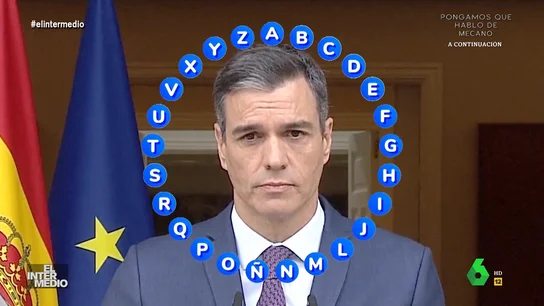 Vídeo manipulado - La sorprendente reacción de Pedro Sánchez al enfrentarse al rosco de Pasapalabra En este montaje de El Intermedio, Pedro Sánchez se enfrenta al 'rosco' de Pasapalabra. Roberto Leal le propone tres complejas definiciones al presidente del Gobierno, que con rostro serio y de tensión, toma una decisión inesperada.