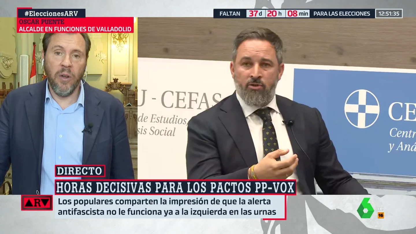 Óscar Puente, alcalde de Valladolid, sobre los pactos PP y Vox de cara a las generales: "Hay derechos que están en juego" Óscar Puente, alcalde de Valladolid, sobre los pactos PP y Vox de cara a las generales: "Hay derechos que están en juego"