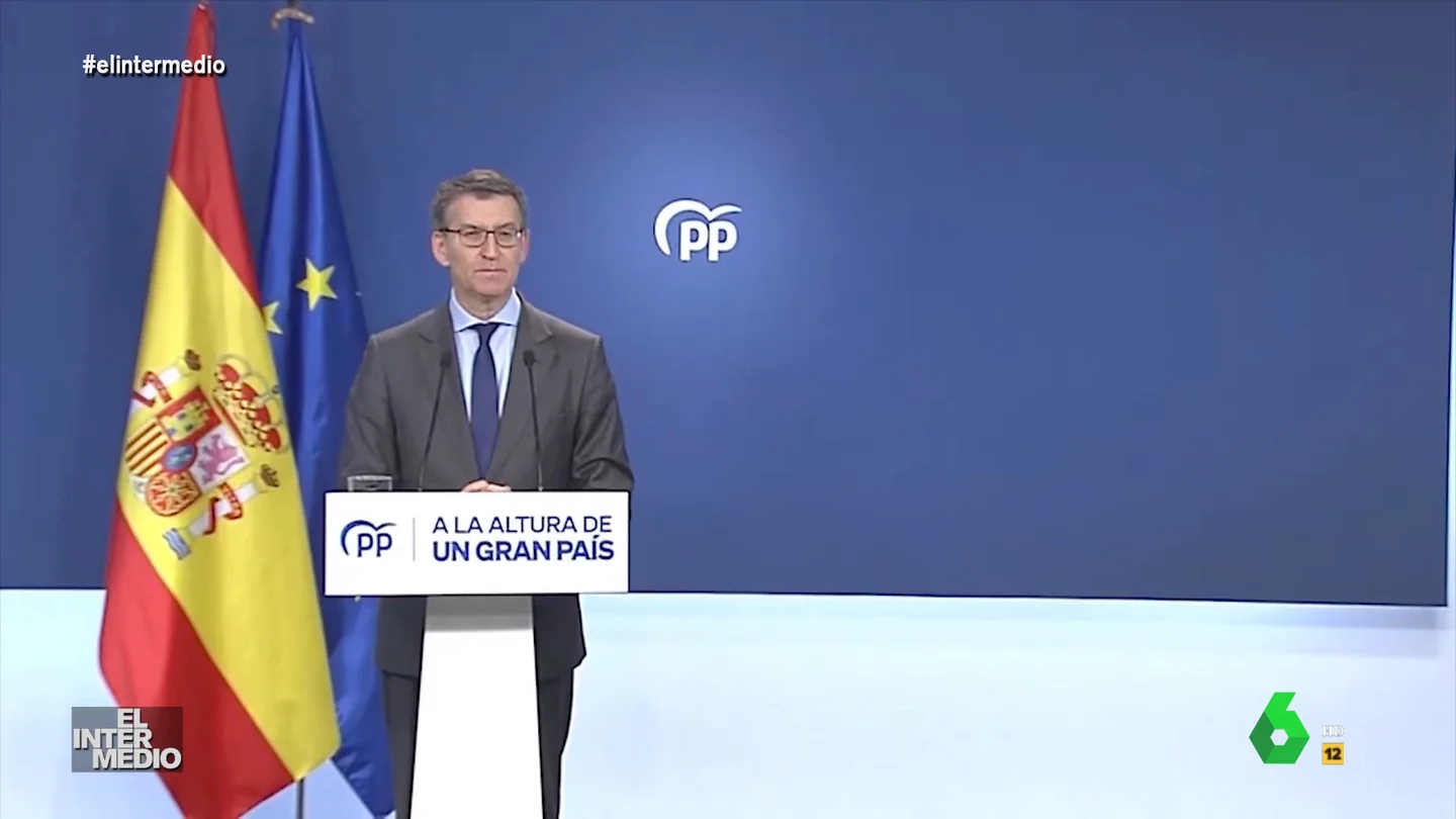 Vídeo manipulado - Alberto Núñez Feijóo fulmina a un periodista que le pregunta por los pactos con Vox En este montaje de El Intermedio, un periodista pregunta a Alberto Núñez Feijóo sobre el acuerdo entre el Partido Popular y Vox en la Comunitat Valenciana. La inesperada y 'fulminante' reacción del presidente del PP, en este vídeo.
