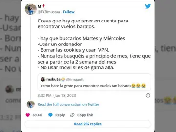 El tuit viral con cosas que tienes que tener en cuenta para encontrar vuelos baratos El tuit viral con cosas que tienes que tener en cuenta para encontrar vuelos baratos