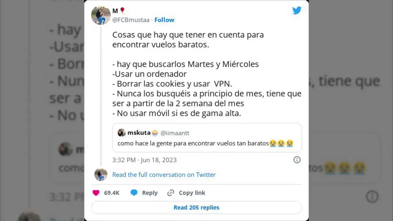 El tuit viral con cosas que tienes que tener en cuenta para encontrar vuelos baratos