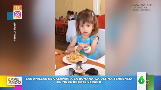 "¡Qué fantasía!": la creativa idea de una niña que utiliza anillas de calamar como complemento de moda "¡Qué fantasía!": la creativa idea de una niña que utiliza anillas de calamar como complemento de moda